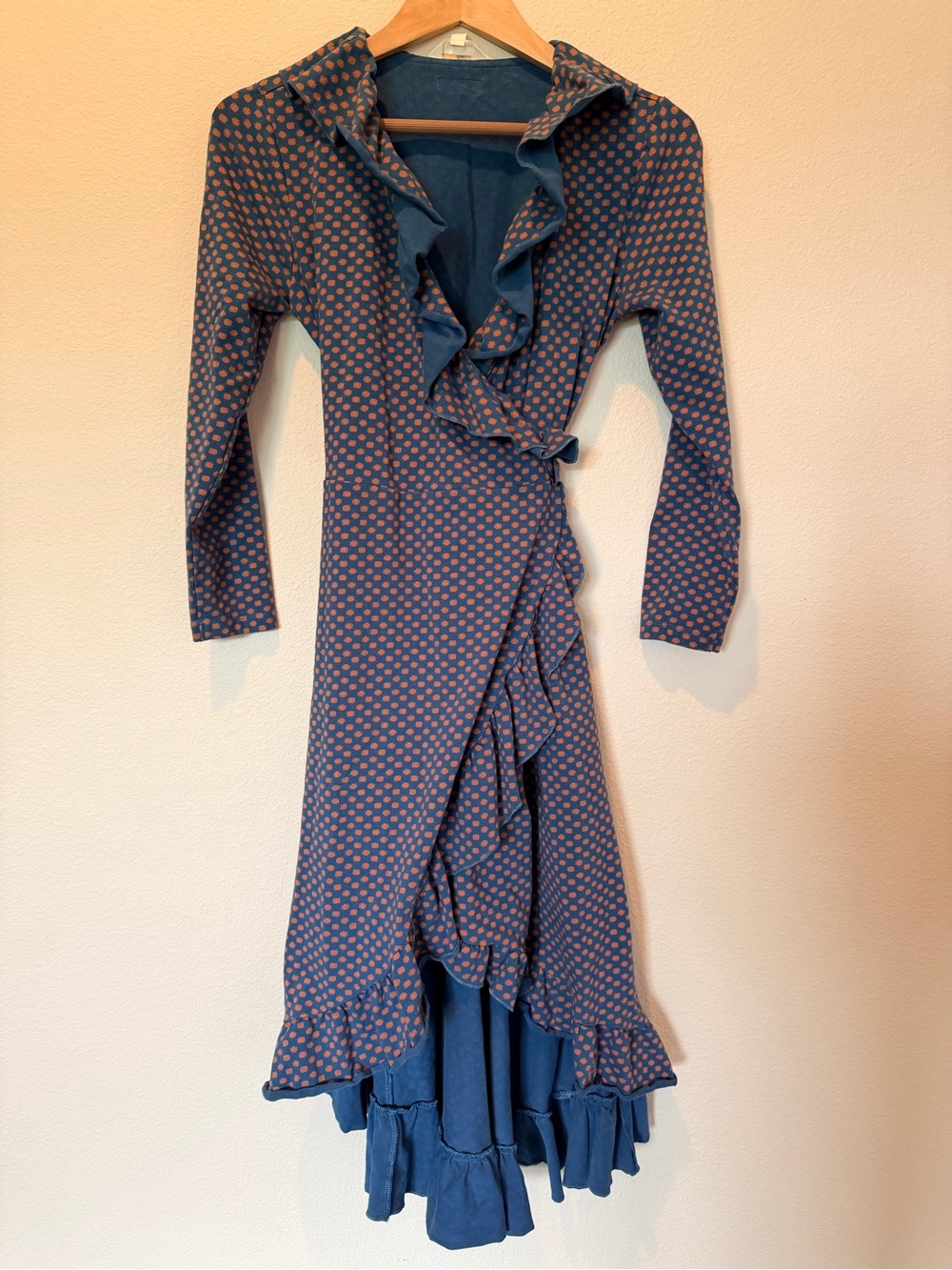 Matilda Jane Blue & Orange Ruffle Wrap Midi Dress Size S #0154